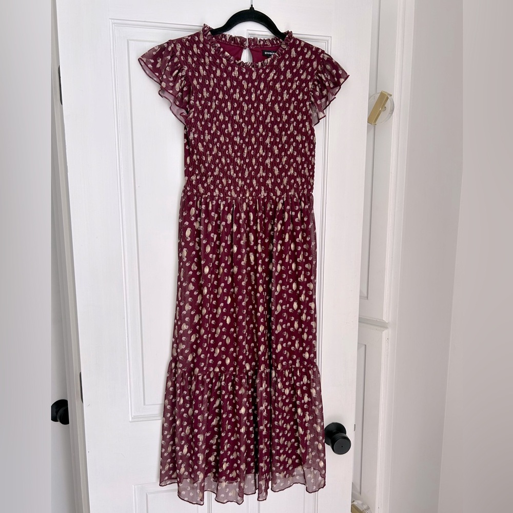 Zunie Size 12 Kids Burgundy and Gold Dress